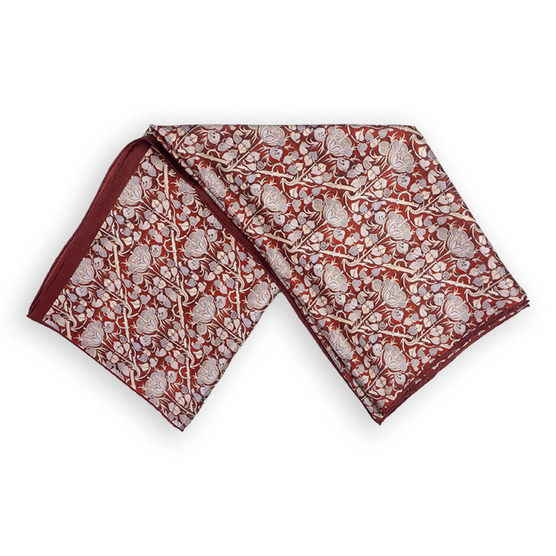 Red and gray silk scarf with floral print
