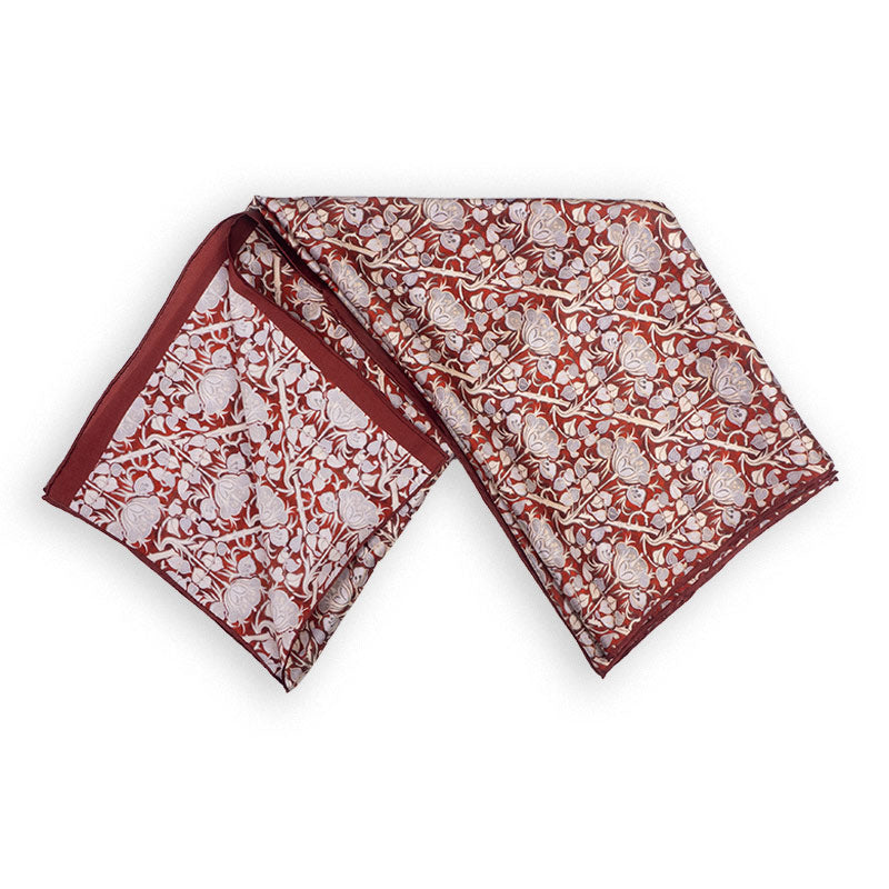 Gray and red silk scarf with floral design