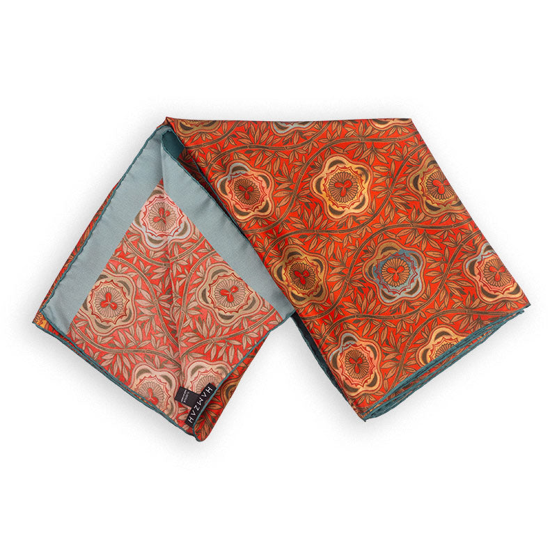 Floral silk scarf with blue, red and yellow colors