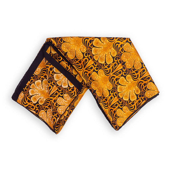 Silk scarf with gold and black art nouveau print