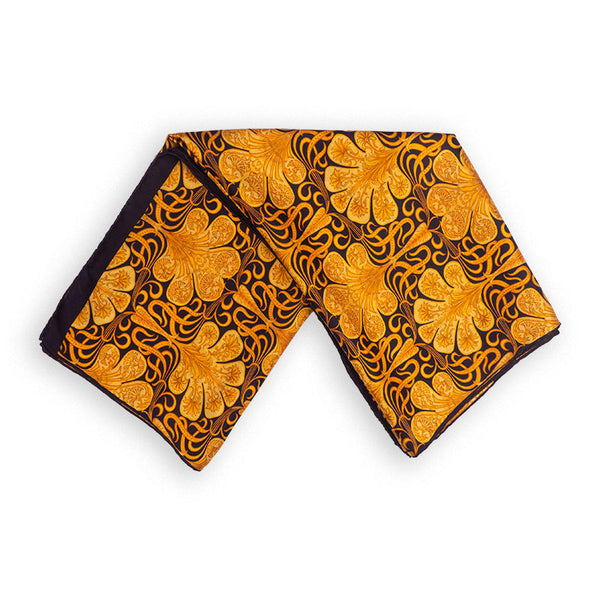 Gold and black silk scarf with floral print