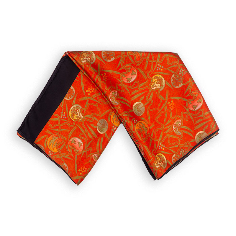 Red and black silk scarf with Japanese print