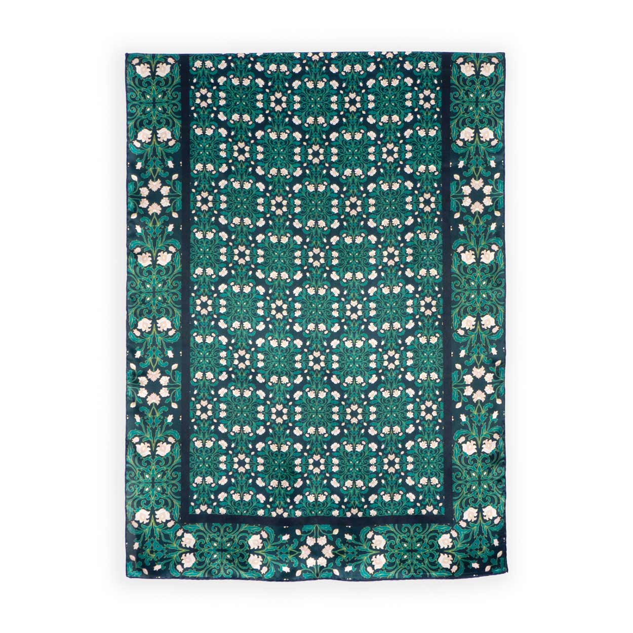 Art nouveau print dark green silk scarf