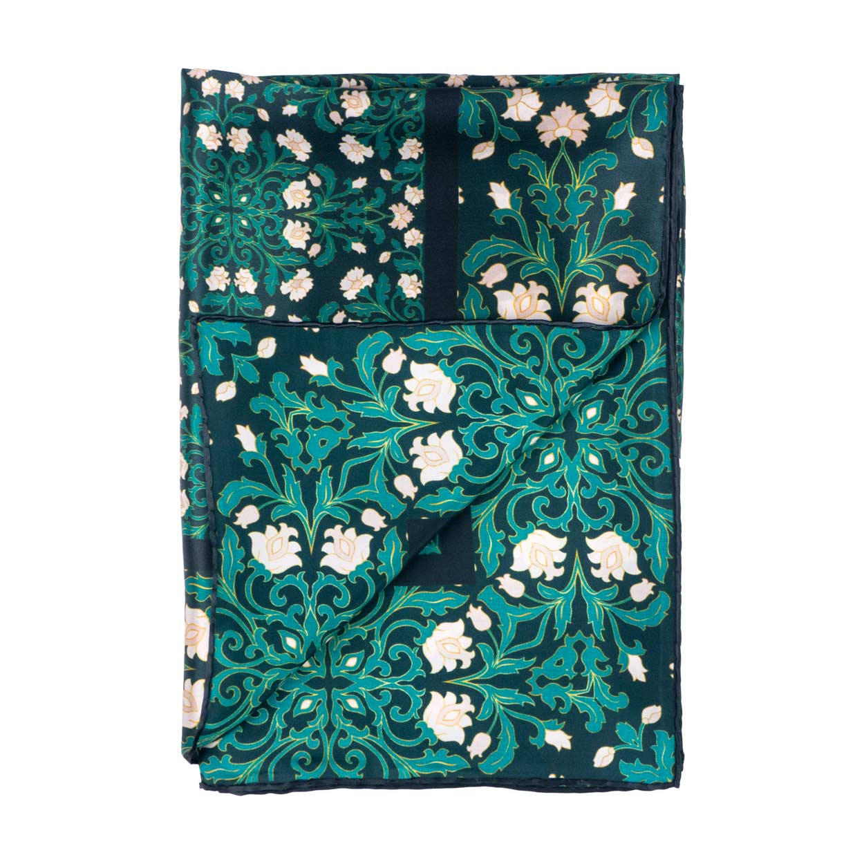 Dark green silk scarf featuring art nouveau tile print