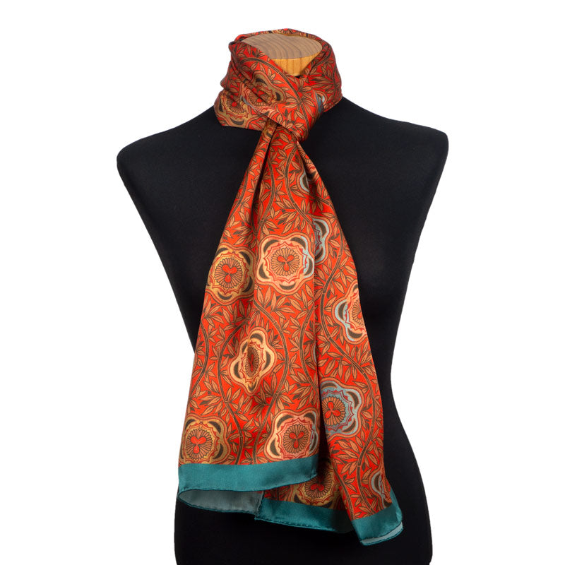 Large Red floral silk scarf