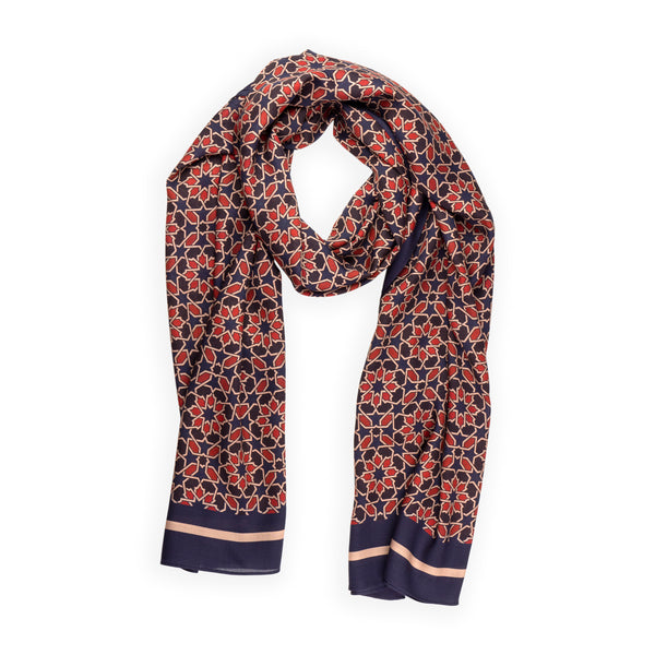 Navy blue and red printed scarf