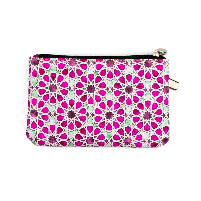 Leather purse with pink and green islamic print