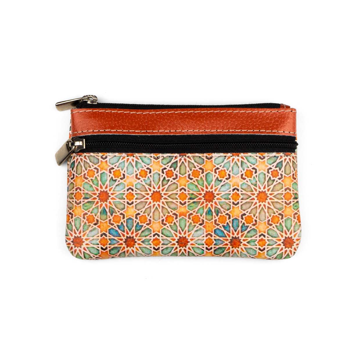 Islamic art inspired orange leather coin purse