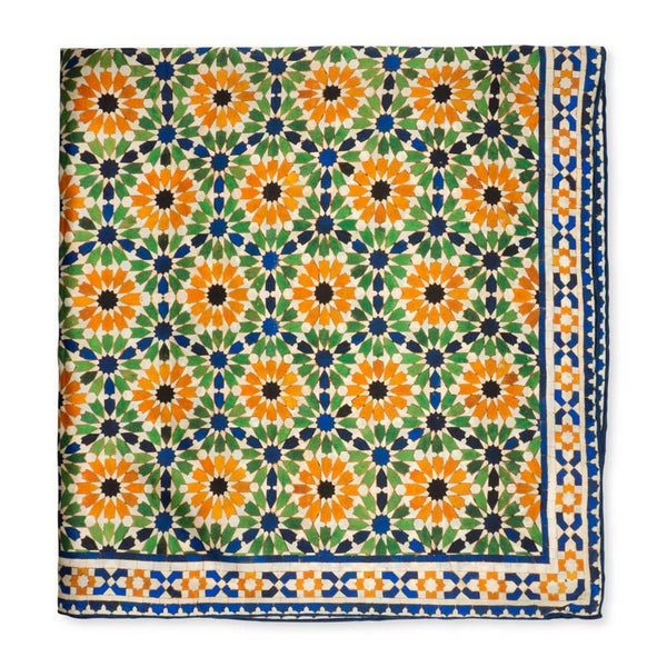 Multi color square silk scarf inspired by the alhambra of granada