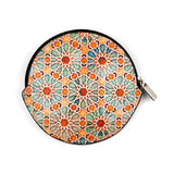 Islamic art inspired leather coin purse with orange design