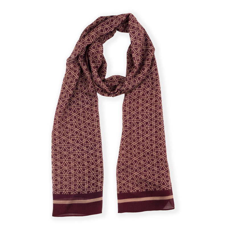 Red and beige scarf with geometric print