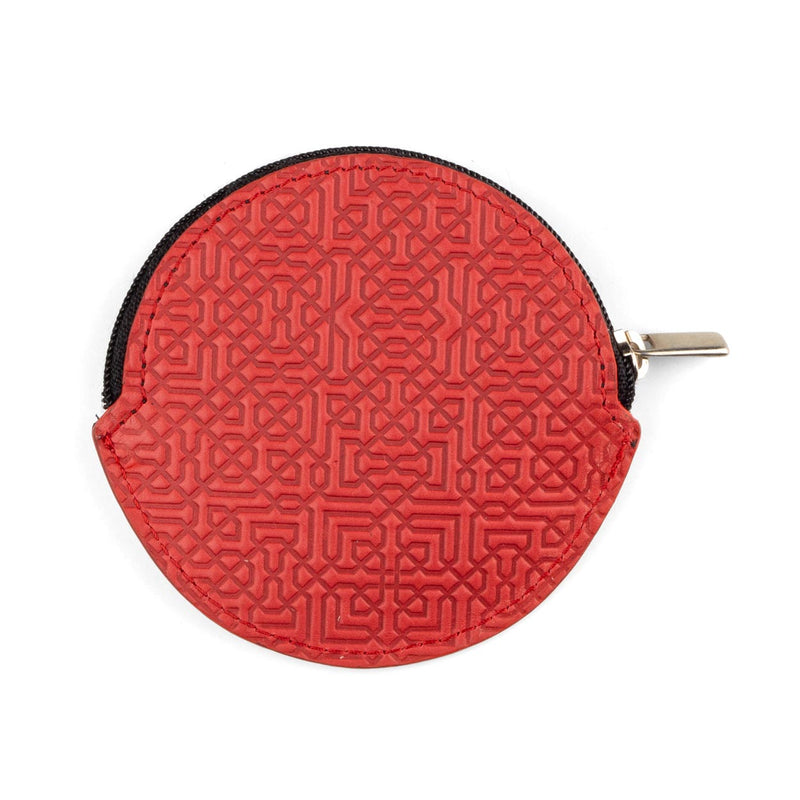 Red leather purse for coin with embossed arabesque