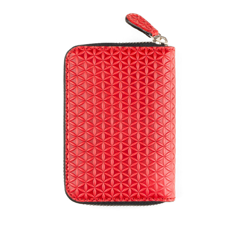 Red small leather wallet for women's with flower of life pattern embossed