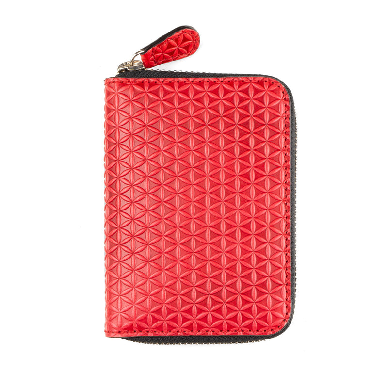 Red small leather all zippered around wallet