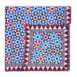Islamic art inspired red and blue square silk scarf