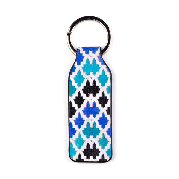 Leather keychain with sebka tiles pattern
