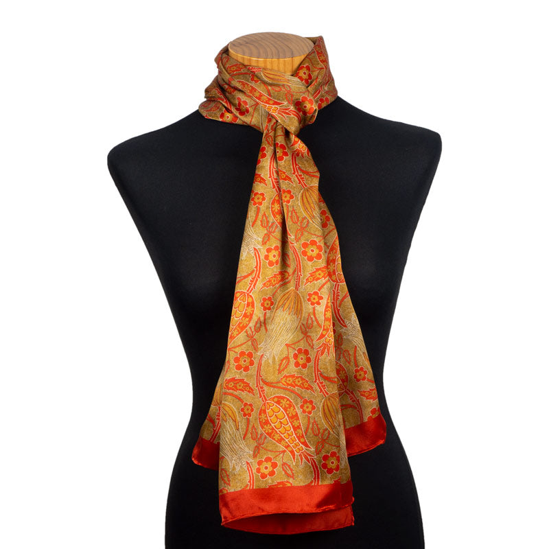 Long floral silk scarf for neck
