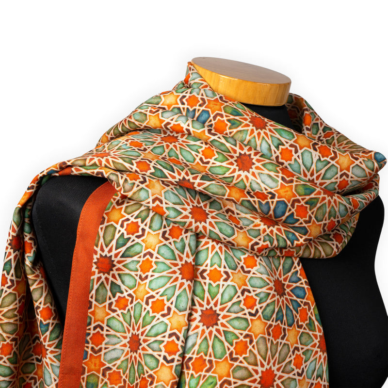 Large orange scarf with islamic art print