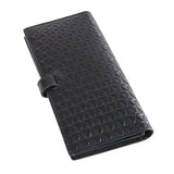 Black leather wallet with strap embossed with flower of life pattern