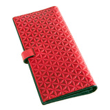 Red leather wallet with flower of life pattern embossed