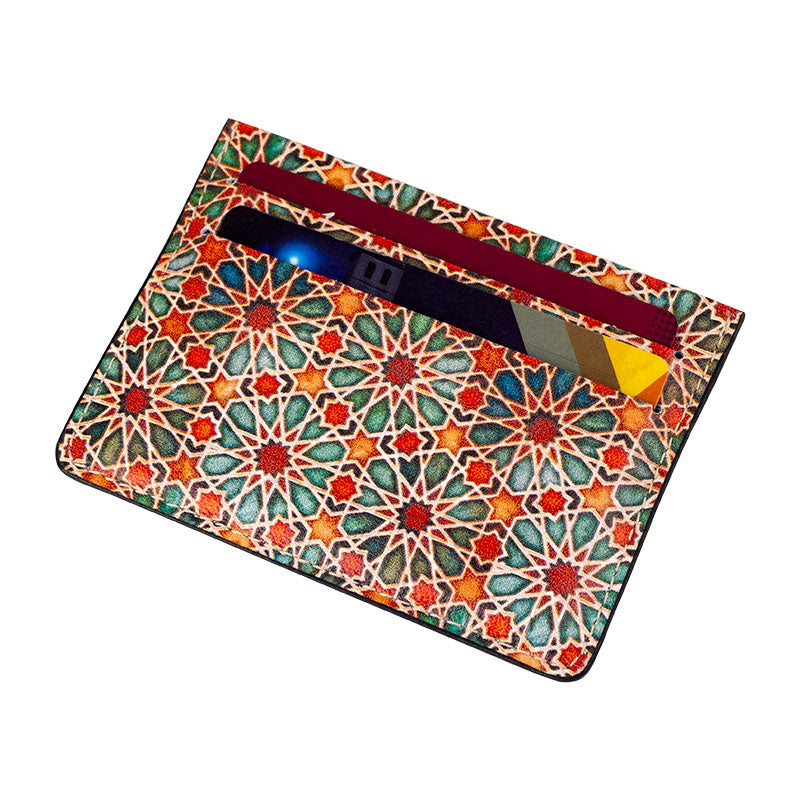 Islamic geometry leather cardholder