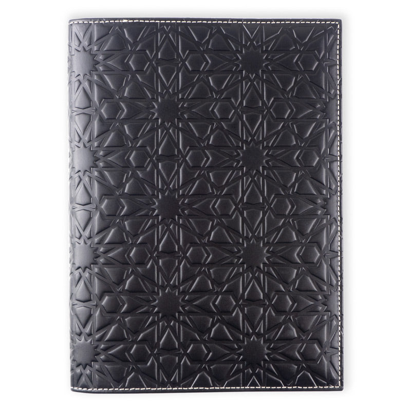 Black leather journal featuring islamic art pattern embossed