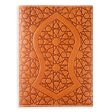 Brown leather notebook cover with nalayn and islamic art pattern embossed