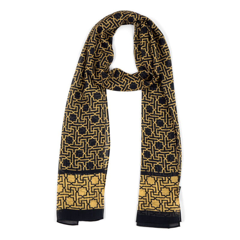 Black and gold scarf inspired by Islamic art