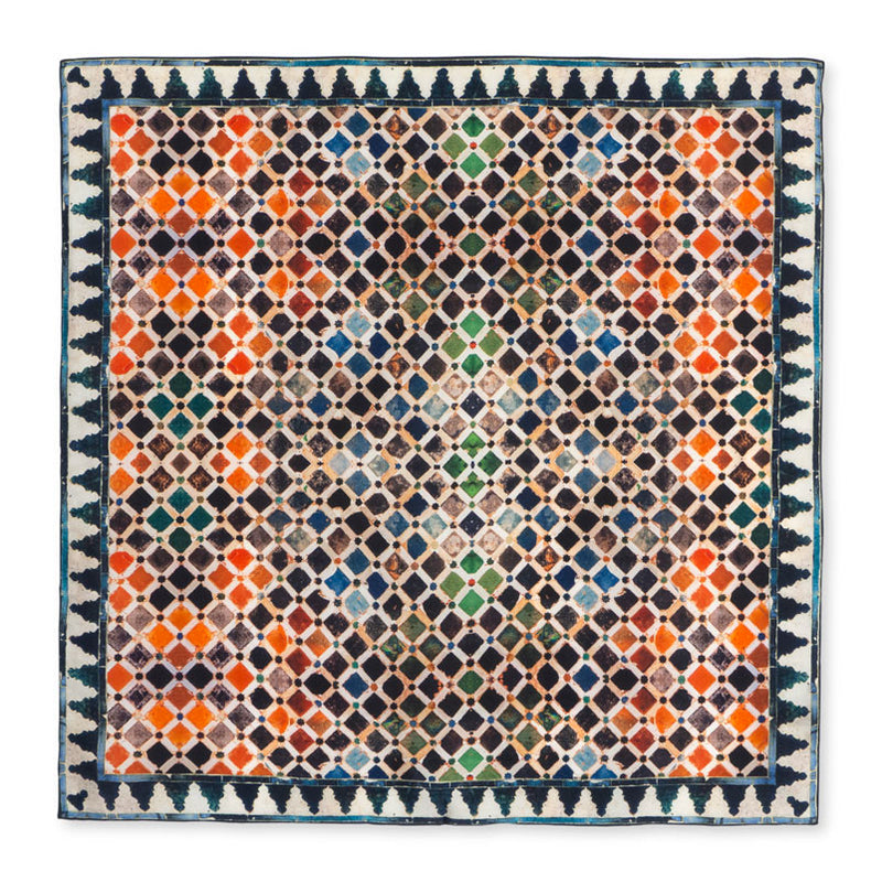 Square silk scarf inspired by the colorful mosaics of the Alhambra of granada