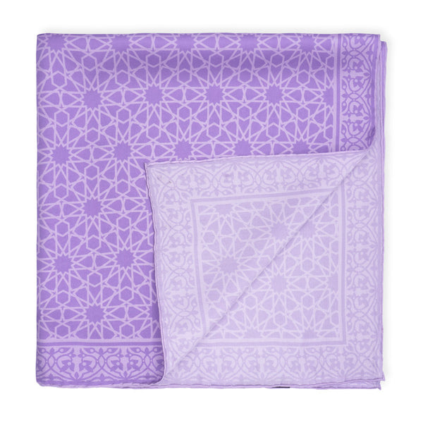 Square silk scarf purple with islamic art print