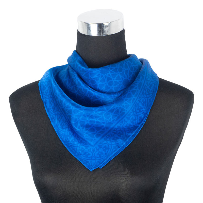 Blue square satin silk scarf