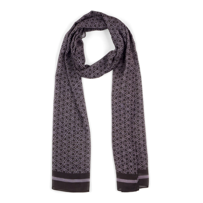 Gray Scarf with geometric print inspired by Islamic art