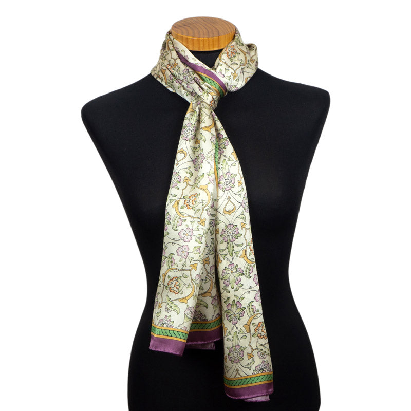 Beige Silk Scarf with Ottoman Geometric Print Halkar