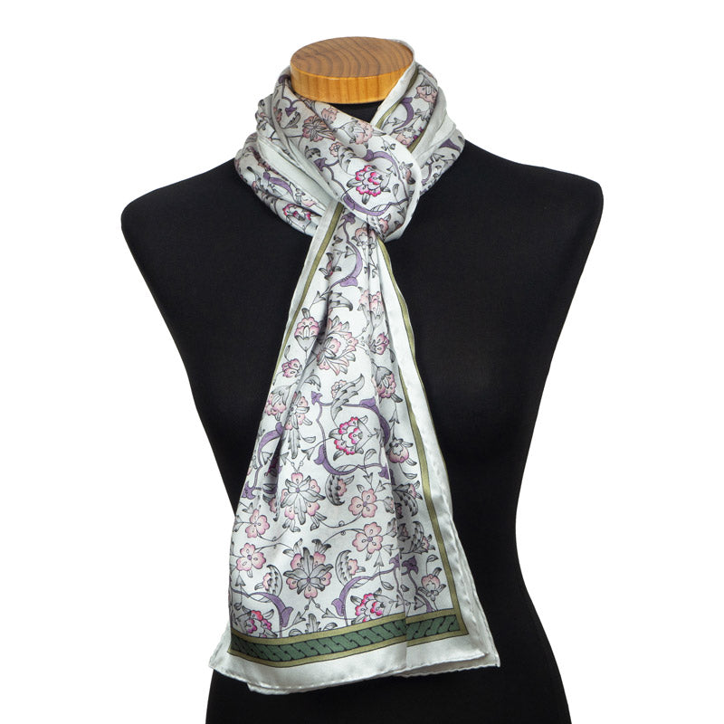 Gray Silk Scarf with Ottoman Geometric Print Halkar