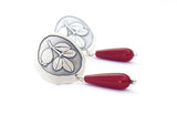 Engraved silver earrings with red coral