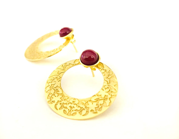 Alhambra Palace inspired Gold Earrings with Red Detail