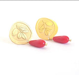 Engraved earrings with gold and coral