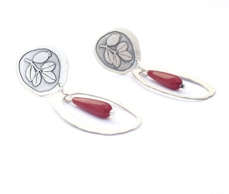 Sterling silver earrings with red coral