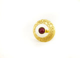 Islamic art inspired gold ring with red stone