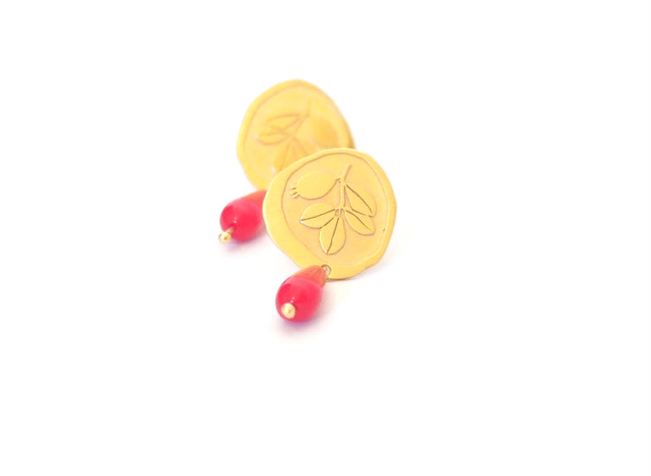 Gold plated earrings with red coral