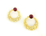 Alhambra tiles inspired gold earrings for women with red stone
