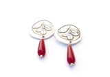 Alhambra tiles inspired silver earrings with coral