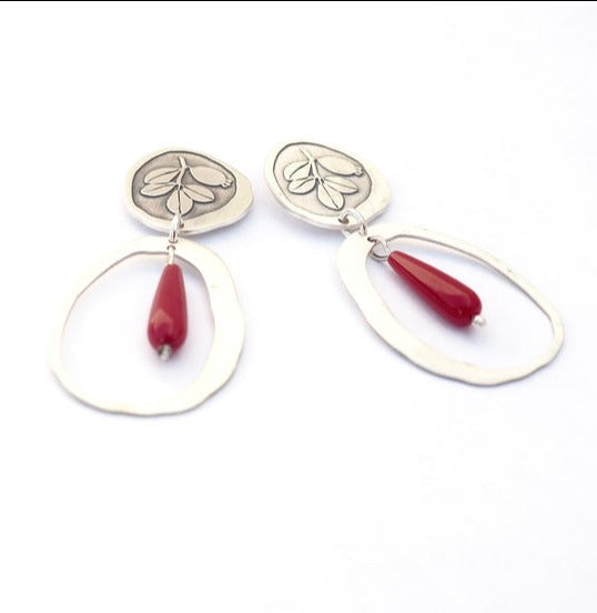 Red and sterling silver earrings