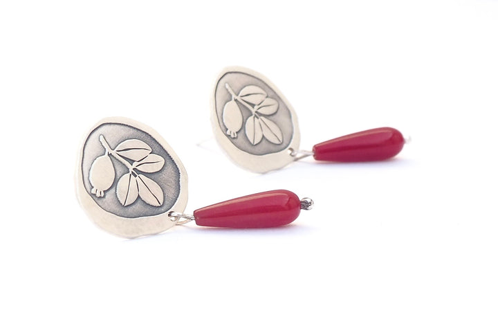 Stud silver earrings with red coral