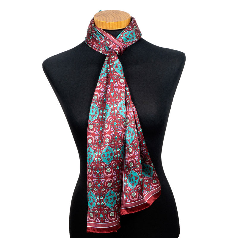 Red and Turquoise Silk neck Scarf for woman