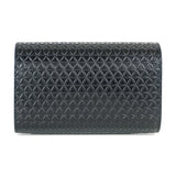 Small hand bag in black color with flower of life pattern embossed