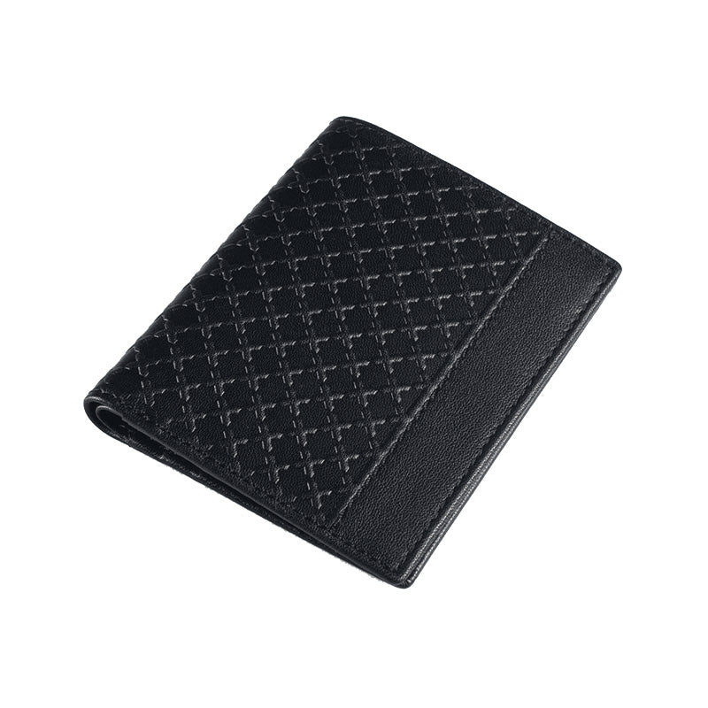 Black slim leather wallet featuring an islamic geometry embossed pattern