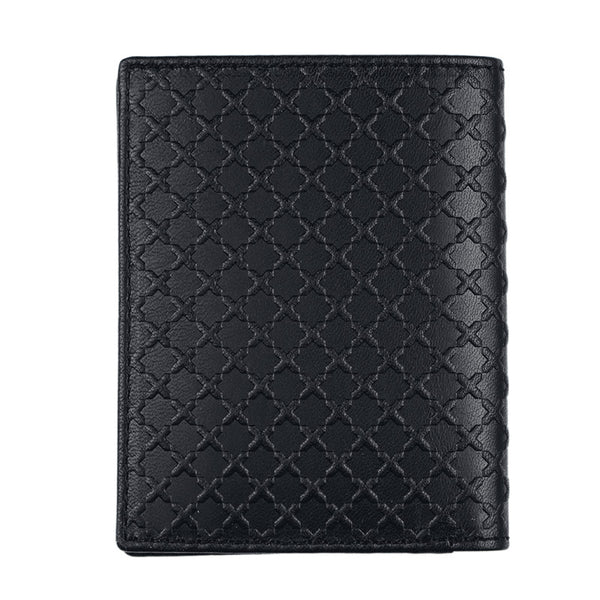 Black slim leather wallet featuring islamic art embossed design