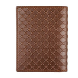 Brown slim leather wallet featuring geometric embossed pattern inspired by islamic art