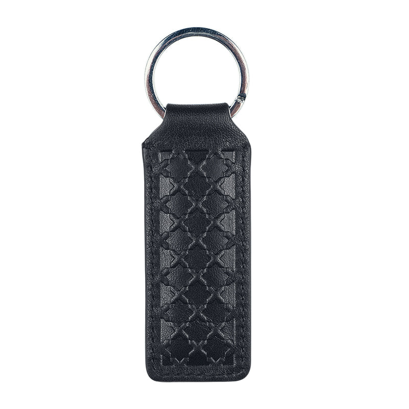 Black leather keychain with islamic geometry pattern